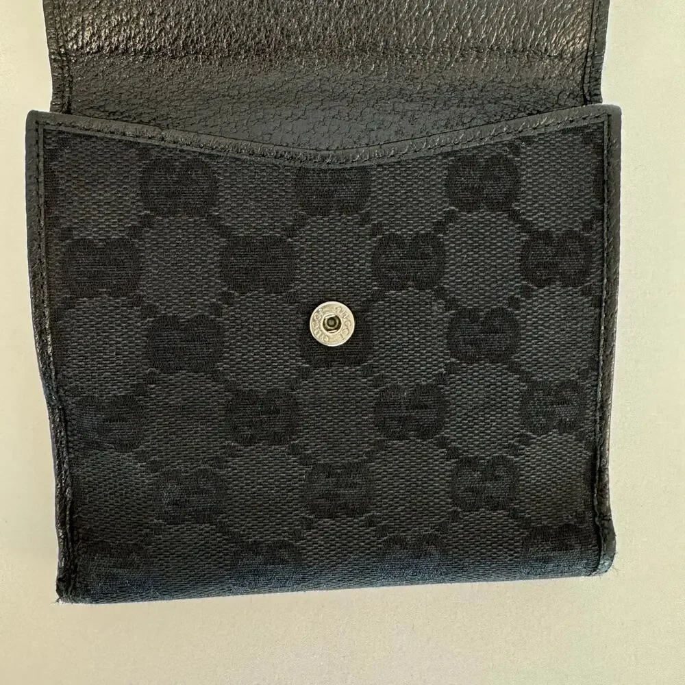 Gucci Double Sided Canvas GG Logo Leather Trim Bifold Wallet Black - Picture 8 of 15